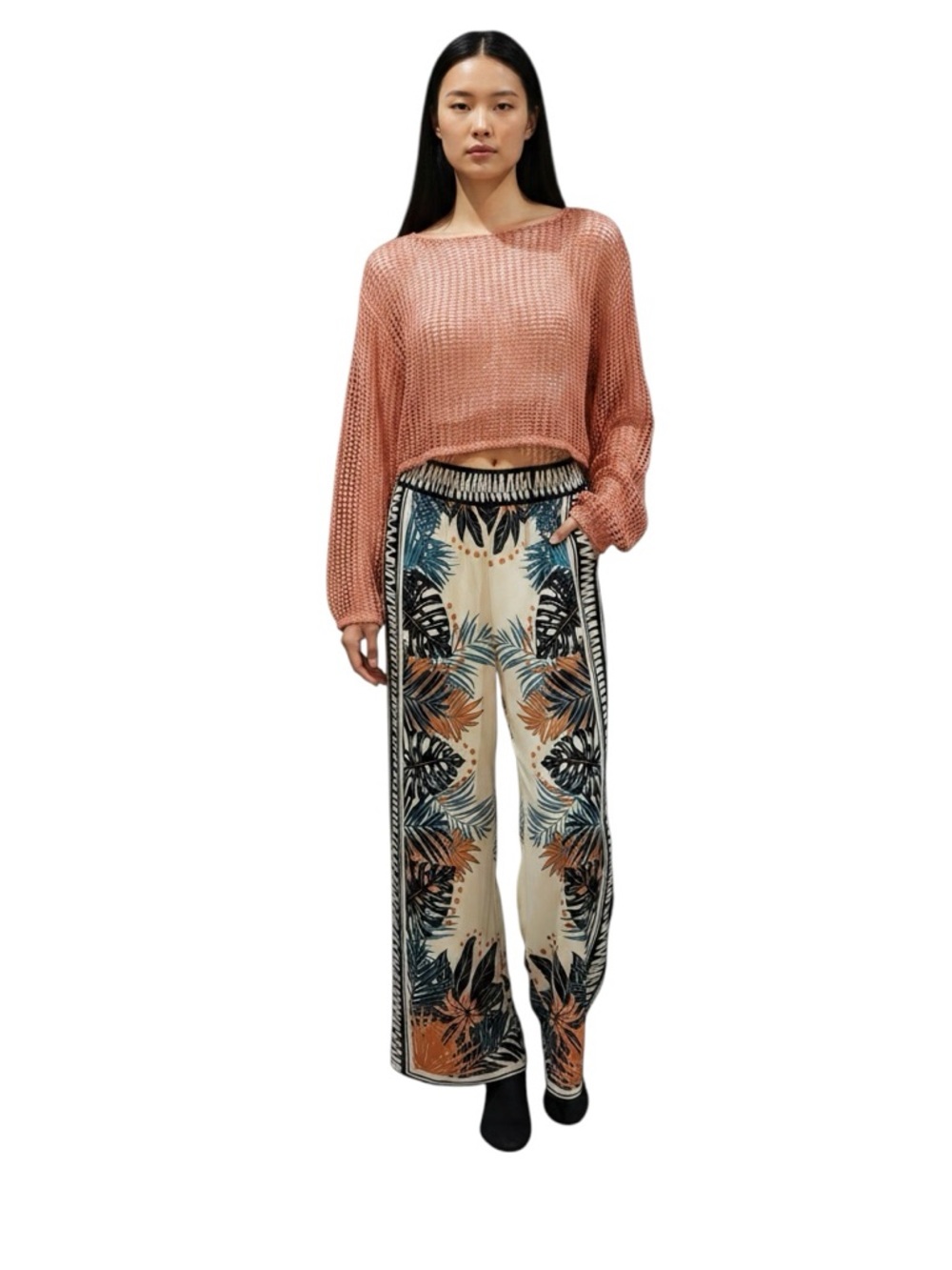 Joie Silk Wide Leg Pants Size Small Tropical Leaf Print Palazzo Resort Boho